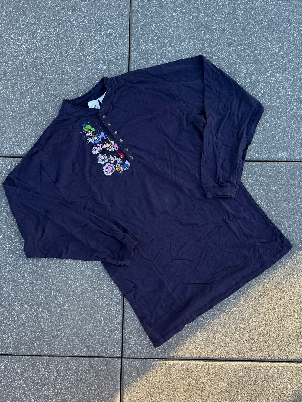 Vintage Disney Long Sleeve Henley Shirt with Mickey Mouse and friends